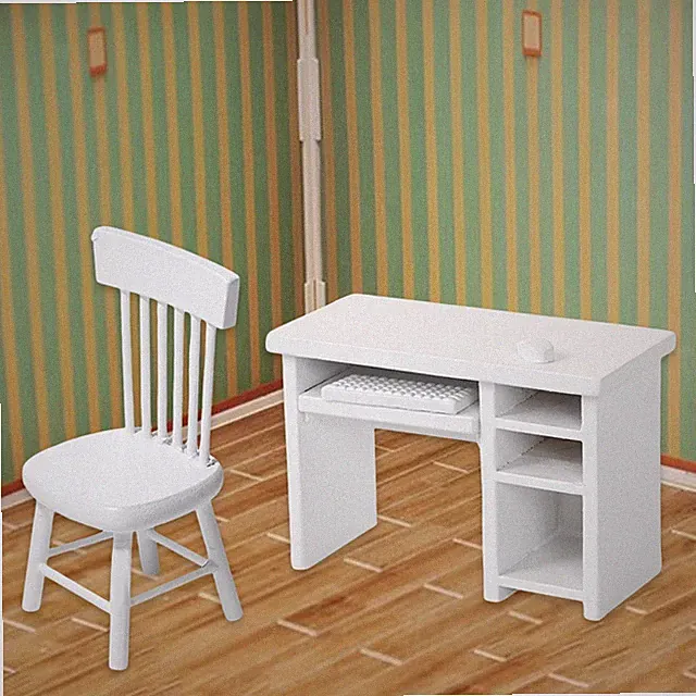 1/12 Mini Computer Schreibtisch und Stuhl Puppenhaus Möbel Spielzeug Zubehör