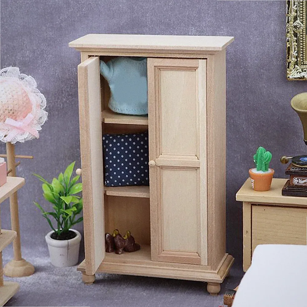 1/12 Puppenhaus Kleiderschrank Miniaturmöbel Rollenspiel Mini Vitrine aus Holz