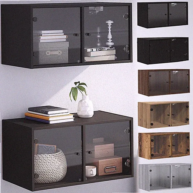 1-2 Stk. Wandschränke mit Glastüren 68,5x37x35 cm Vitrine Holzwerkstoff Schrank