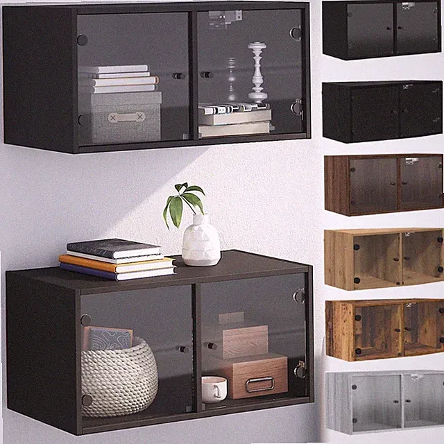 1-2 Stk. Wandschränke mit Glastüren 68,5x37x35 cm Vitrine Holzwerkstoff Schrank