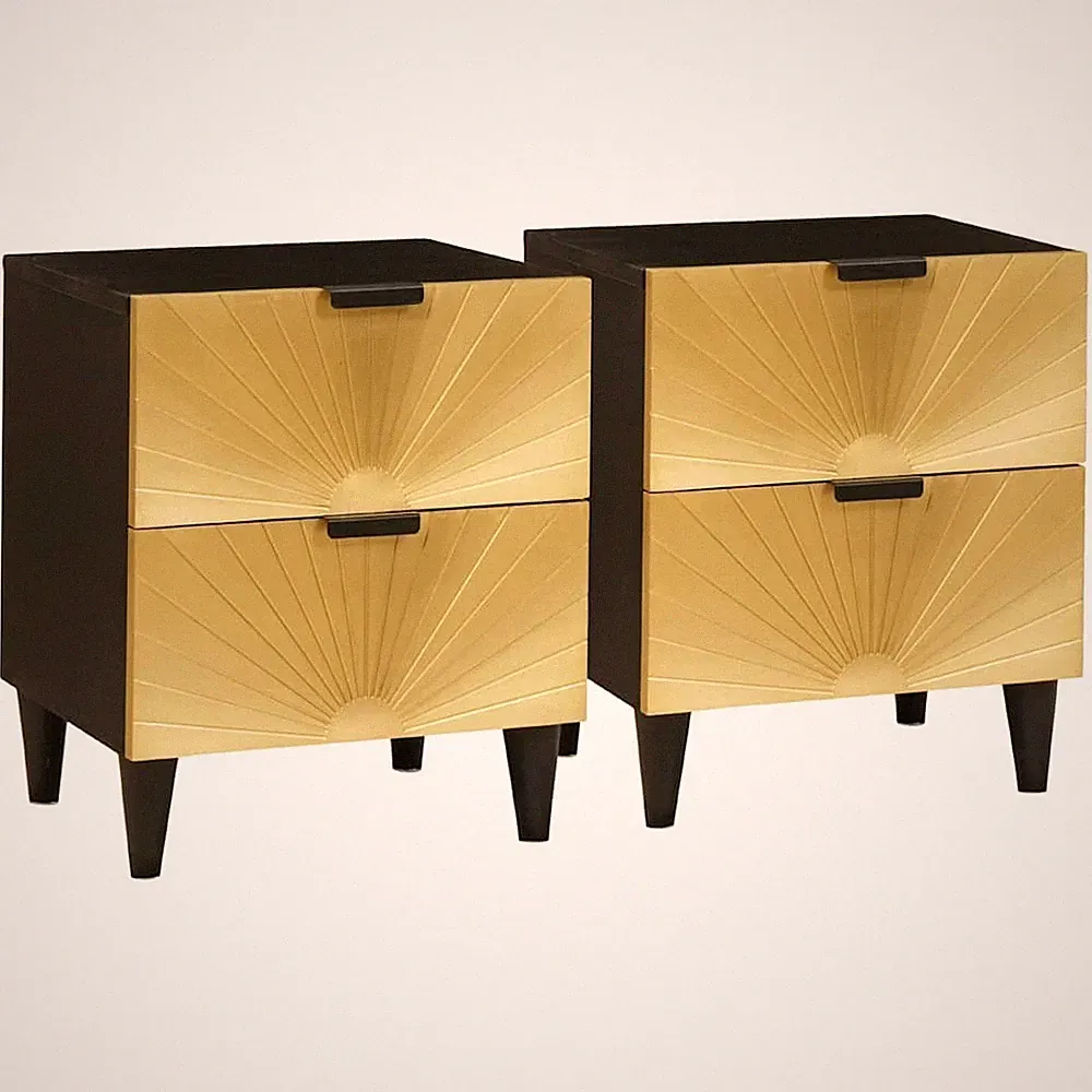 1/2X Nachttisch mit Schubladen Schwarz und Gold Schlafzimmermöbel Kleiner vidaXL