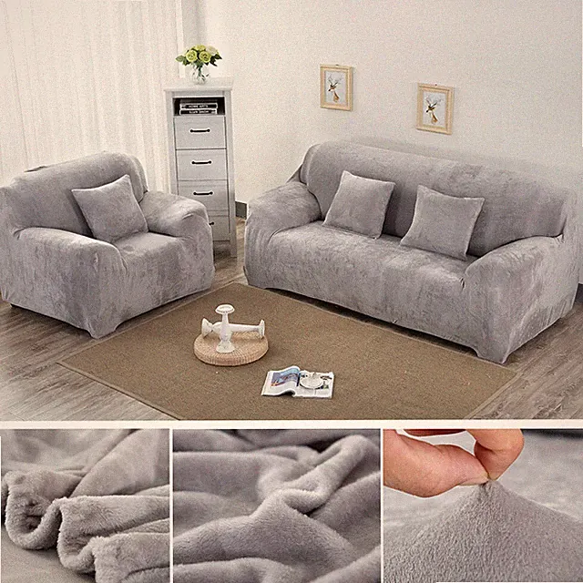 1-4 Sitzer Sofahusse Samt Sofabezug Plüsch Sofabezüge Stretchhussen Möbelbezug