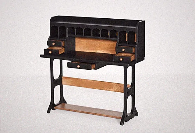 1:6 Miniatur Vintage Holz Schreibtisch Puppenhaus Arbeitszimmer Möbel mit Schubladen