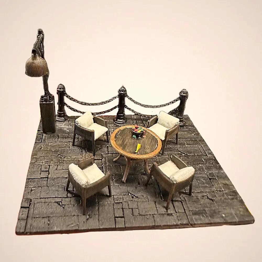 1:64 Diorama Couchtisch Stühle Möbel Werkstatt Garage Requisiten Zubehör Modell