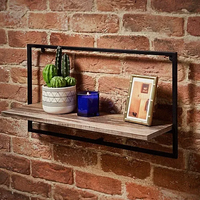 1 Etagen breites Regal schwarz Metallrahmen MDF Holz Wand Schweberegal für Bad