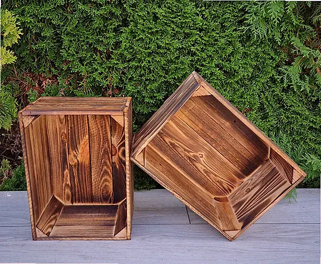 1 Holzkiste, brennende Aufbewahrungsbox, Geschenkbox, 35x25x19 cm