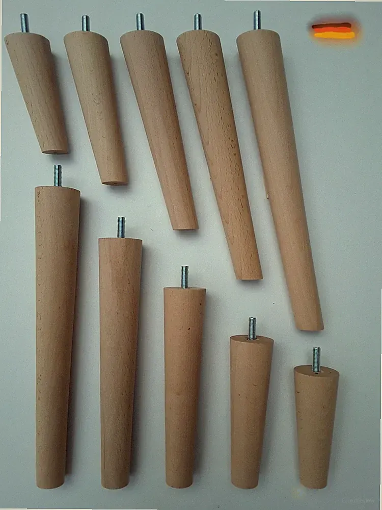 4 Möbelfüße Eiche Holzfüße Möbelbeine schräg+gerade L.11-29 cm mit Gewinde