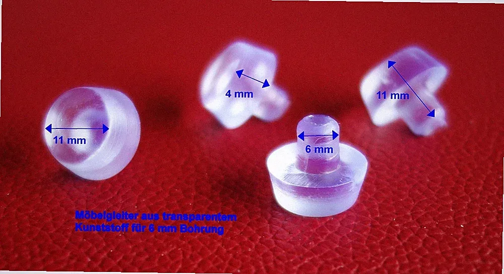 1 Möbelgleiter für Bohrung Ø 6mm transparent Kunststoffstecker Stuhlbeine/Möbel