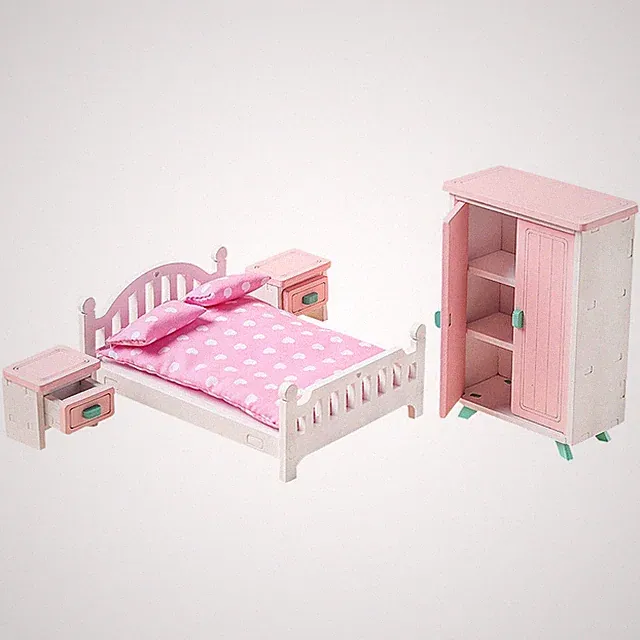 1 Set Mini Möbel Modell Puppenhaus Schlafzimmer Layout Bett Kleiderschrank