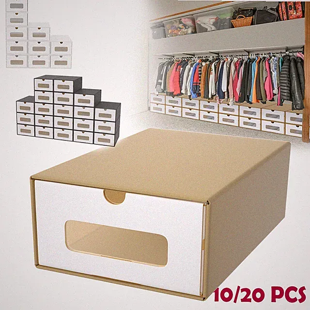 10-20x Schuhboxen Stapelbare Schuhregal Aufbewahrung Karton Pappe mit Schubladen