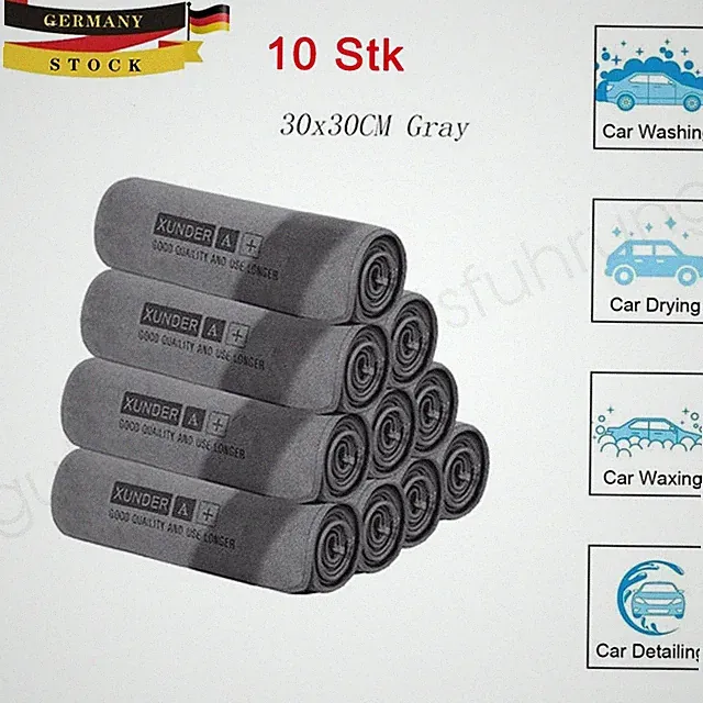 10 Stück Hochwertig Grau Autowasch-Tuch für Microfiber Handtuch 30x30CM DHL