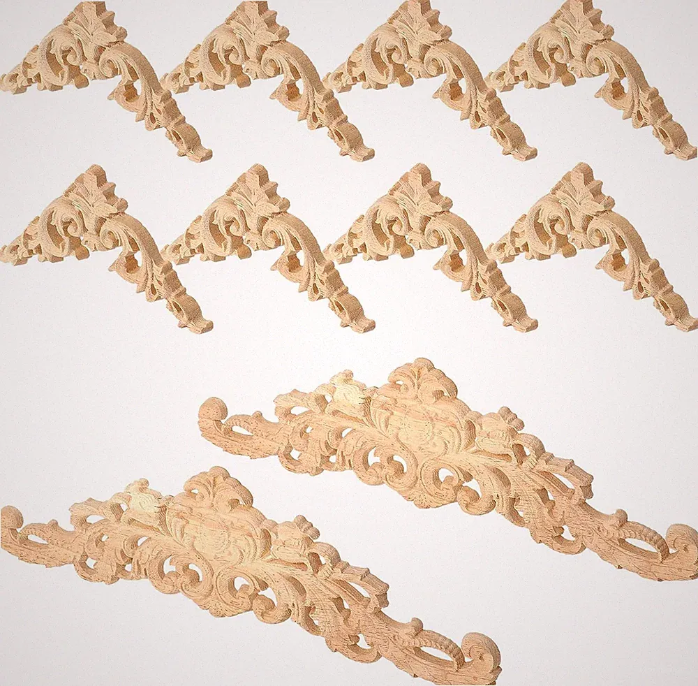 10 Stück Holz Ornament Möbel Dekoration, Holz Applikation Schnitzerei Set, Eckor