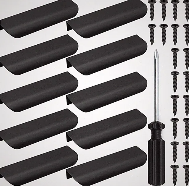 10 Stück Schrankgriffe Schwarz 120mm Versteckte Schrankgriffe mit 20×Schrauben u
