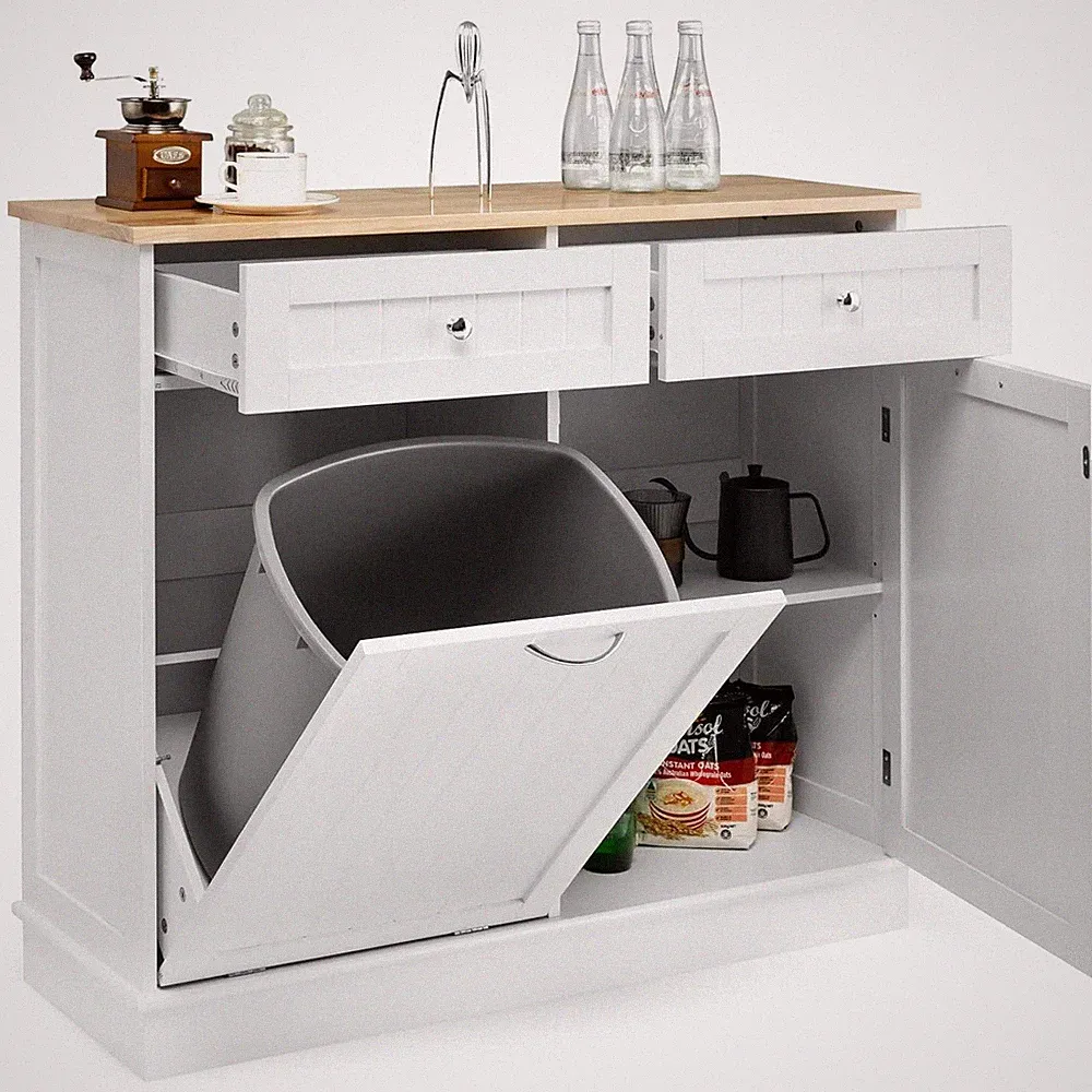 100cm Küchenschrank Mülleimerschrank mit 2 Schubladen Kommode für Mülleimer 42L