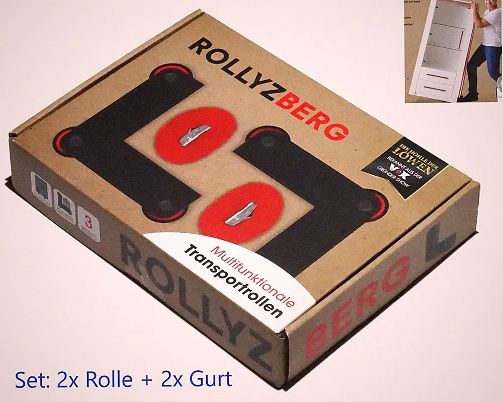 100kg Universal Möbel Roller Set Umzug etc. 2x Rolle + 2x Gurt