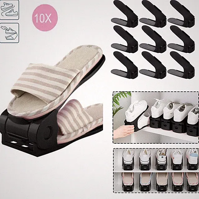 10er Schuhstapler Verstellbarer Schuhhalter Regal Organizer Aufbewahrung Schwarz