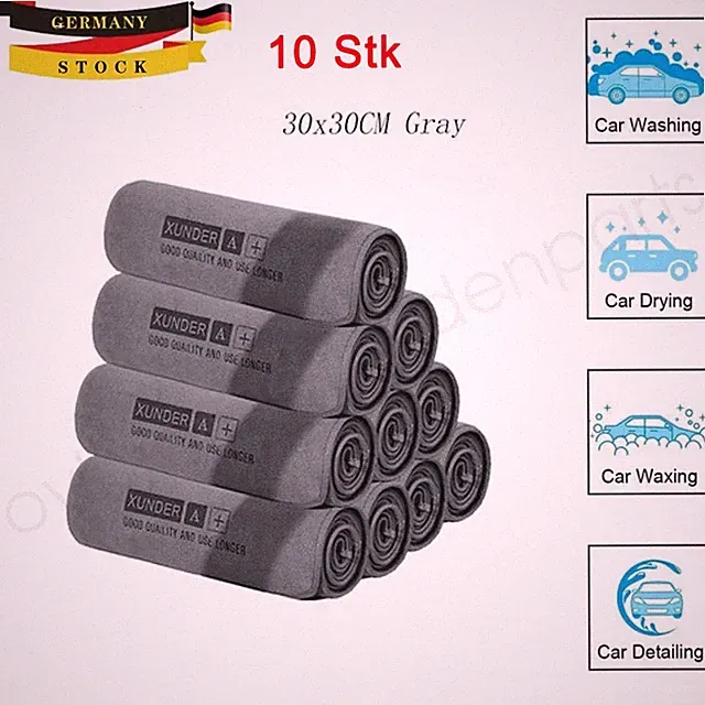 10X 30X30CM Kurzfloriges Autowasch-Tuch–saugfähig, fusselfrei und ideal zum AUTO