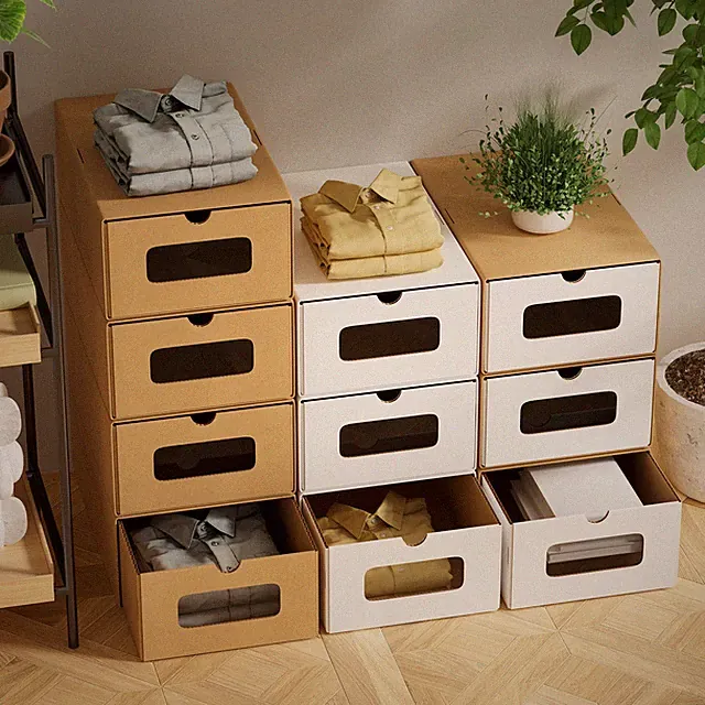 10X Schuhboxen Stapelbare Stapelbar mit Schubladen Set Karton Aufbewahrung Pappe