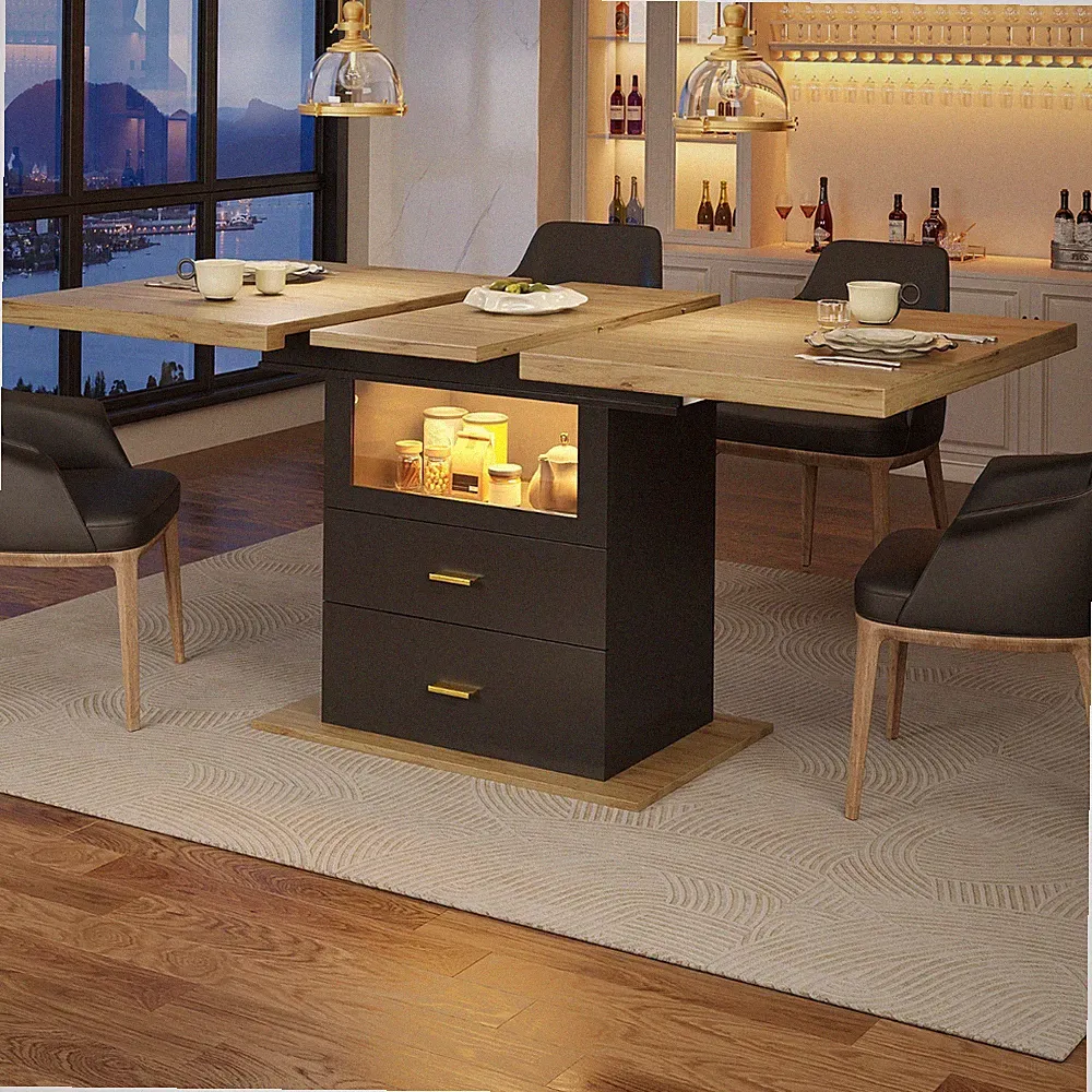 110-140*80cm Ausziehbarer LED Esstisch Esszimmertisch Teleskoptisch mit Stauraum