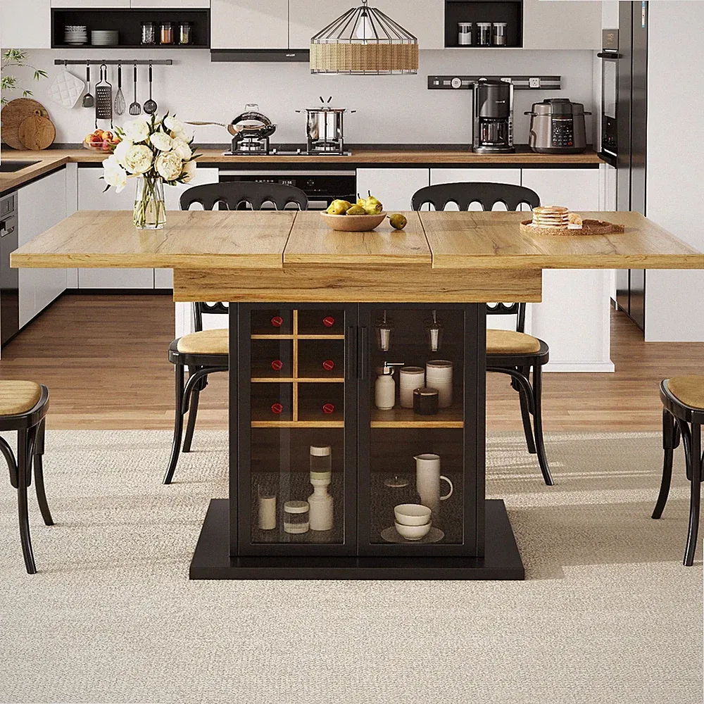 110-140x80cm Ausziehbarer Esstisch Esszimmertisch Teleskoptisch Holz Glastür
