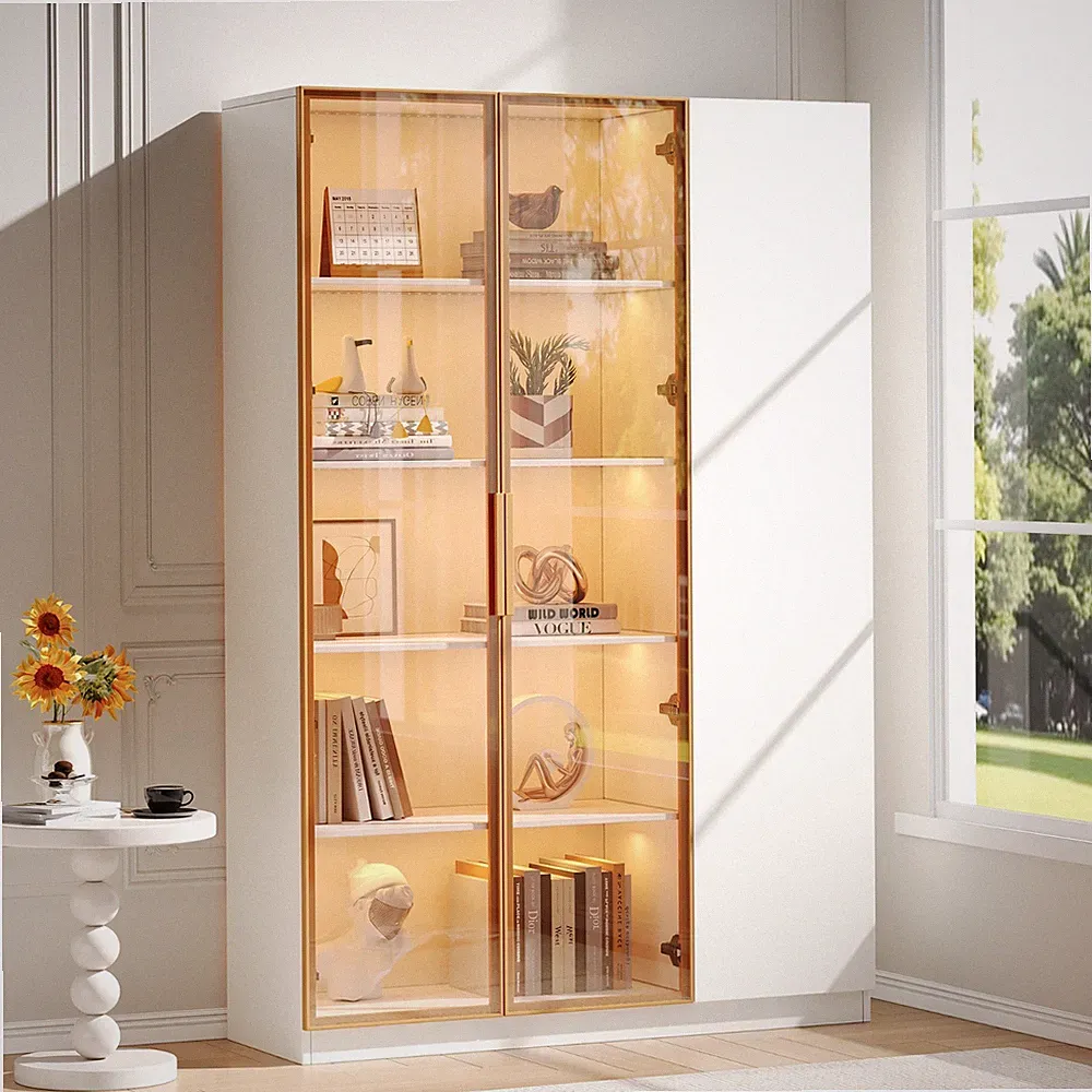 110*165cm Glasvitrine Glas Vitrine Glasschrank Hochschrank mit LED-Beleuchtung