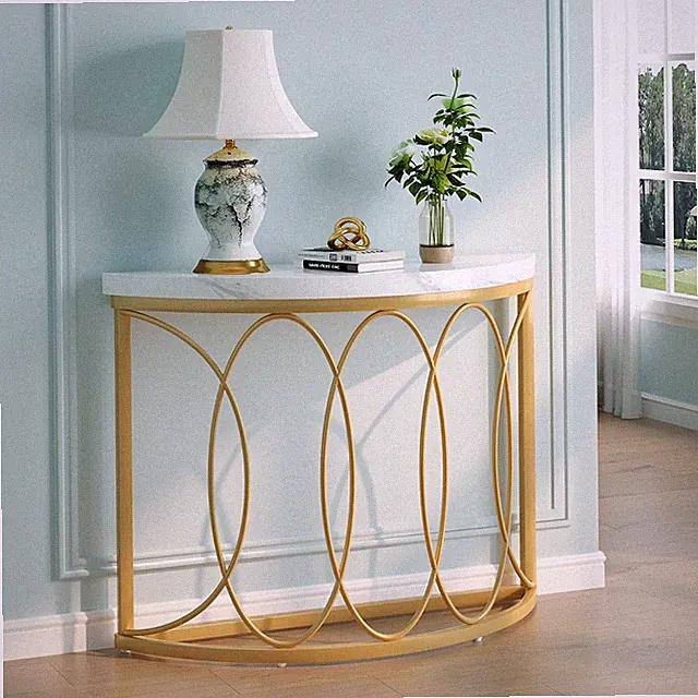 110cm Gold Konsolentisch,Moderner Beistelltisch Sofatisch für Wohnzimmer, Flur