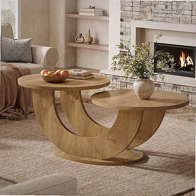 115 cm Moderne Couchtisch, 2-stufiger Akzent-Cocktailtisch mit U-förmigem Rahmen