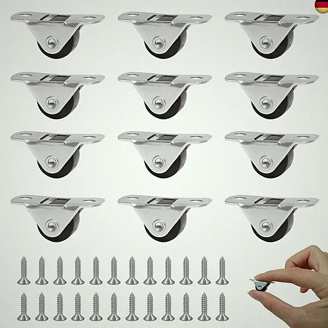 12 Stück Möbelrollen Klein - 13mm Leise Mini Laufrollen mit Stahlplatte, Bis 10