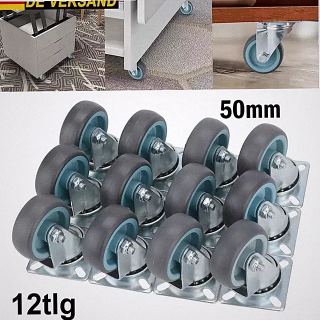 12 Tlg Transportrollen Set Vollgummirollen Bockrolle Möbelrollen Lenkrollen 50mm