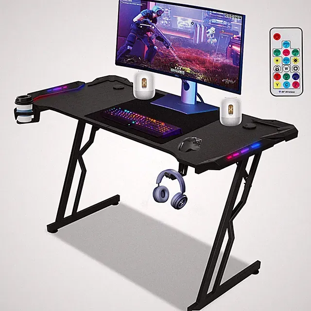 120/140x60cm Gaming Schreibtisch Gamer Tisch Carbon Look mit/ohne LED Halter