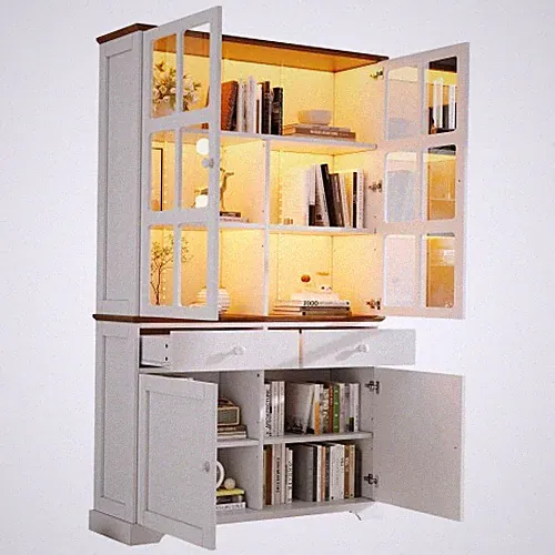 120*36.5*200cm Vitrine, Standvitrine, Glasvitrine mit LED, Wohnzimmerschrank