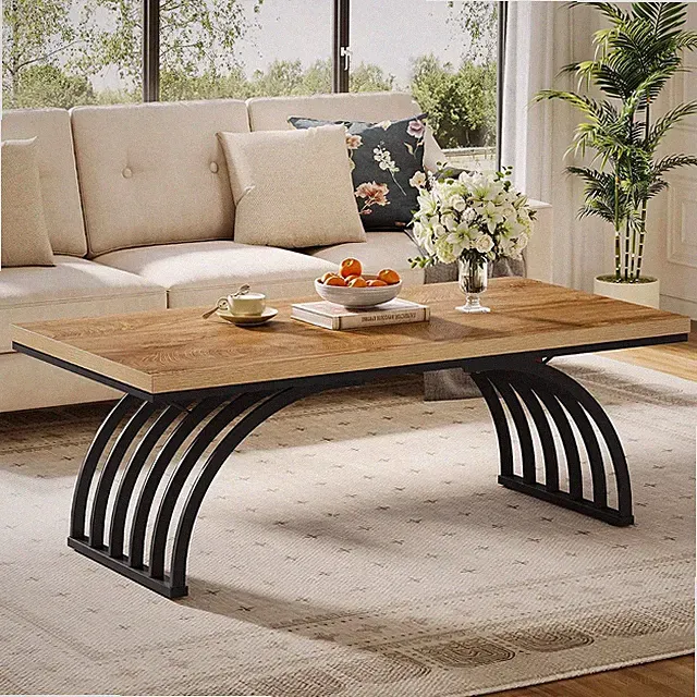 120 cm Couchtisch, Industrie Couchtisch mit Metallbeinen, moderner Akzenttisch