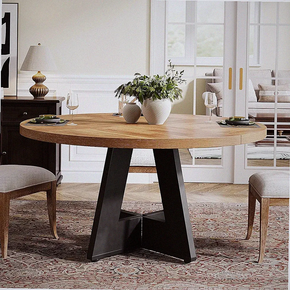 120 cm Runder Esstisch aus Holz, Küchentisch für Esszimmer für 4 Erwachsene