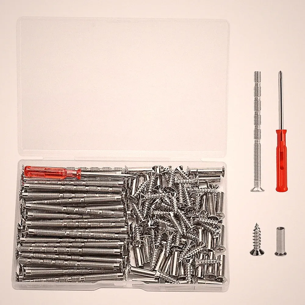 120-tlg Möbelverbinder Set M4 Schrauben Bolzen Hülsen für Türgriffe und Möbel