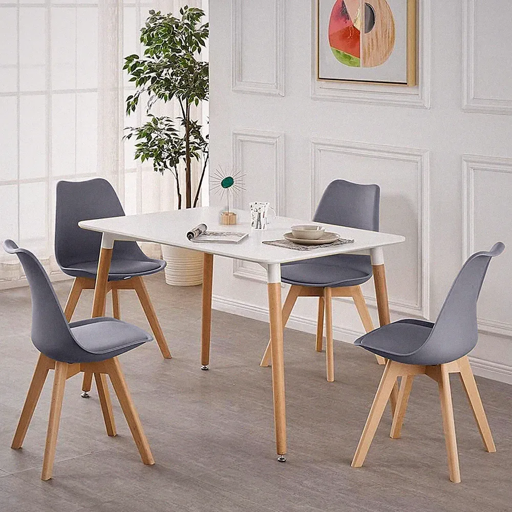 120CM Esstisch + Esstisch Tulpenstühle Set Holzbeine Küche Wohnmöbel