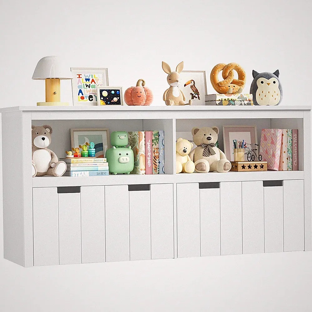 120cm Kinderregal Kinderzimmer Möbel Kinderschrank mit 4 Boxen auf Rollen Weiß