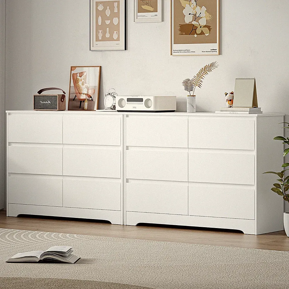 120cm Kommode mit 6 Schubladen Weiß Komodenschrank Sideboard für Schlafzimmer