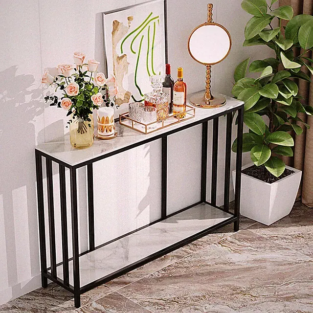 120cm Konsolentisch Schreibtisch Beistelltisch Flurtisch Luxus Weiß Marmor Tisch