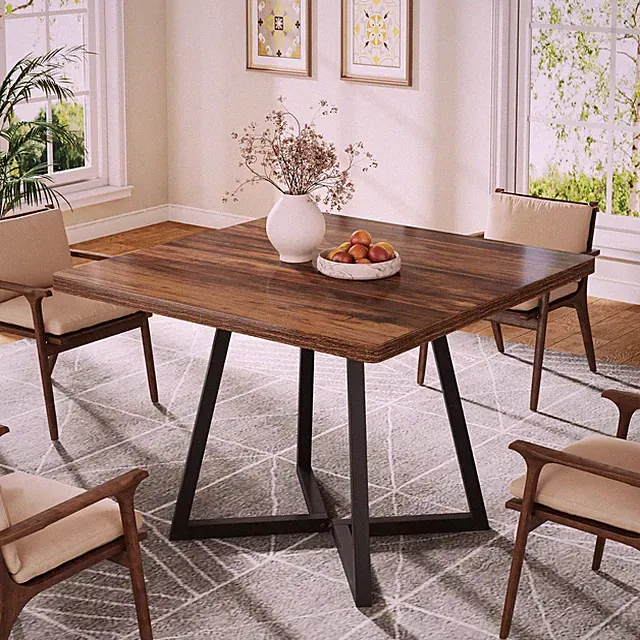 120cm Quadratischer Estisch für 4 Industrial Holz Küchentisch mit Metallgestell