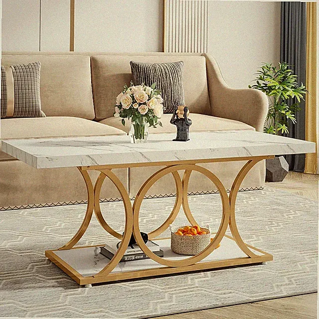 120cm Rechteckiger Couchtisch, Moderner Couchtisch mit geometrischen Beinen