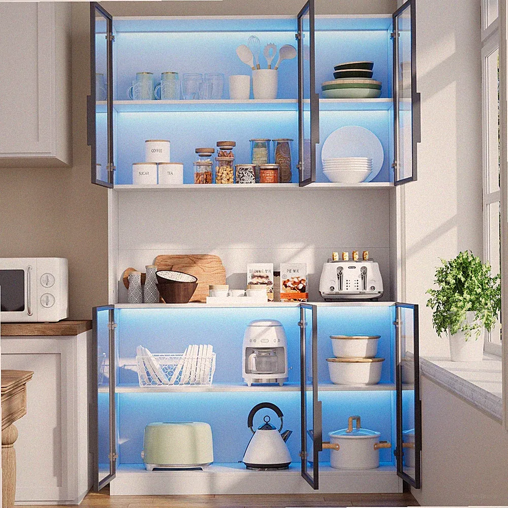 120cm Vitrine Glasvitrine Standvitrine mit LED Beleuchtung 6 Glastür Hochschrank