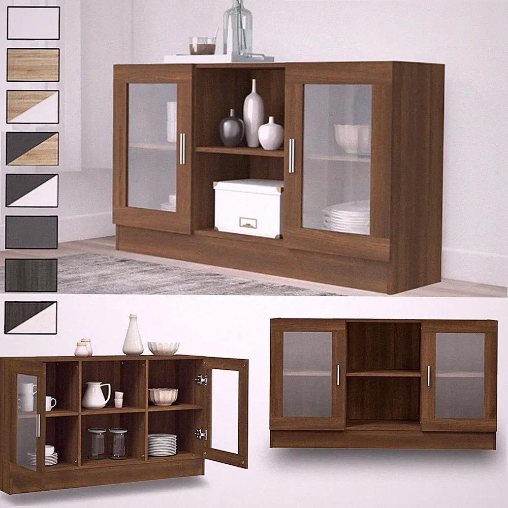 120cm Vitrine Schrank Beistellschrank Sideboard Kommode Mehrzweckschrank 2 Türen
