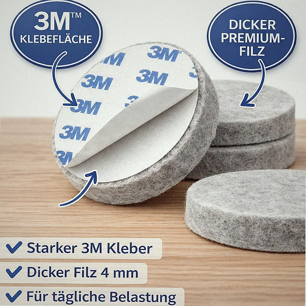 120x Filzgleiter Möbelgleiter Set selbstklebend 4mm grau Kratzschutz Stuhl Tisch