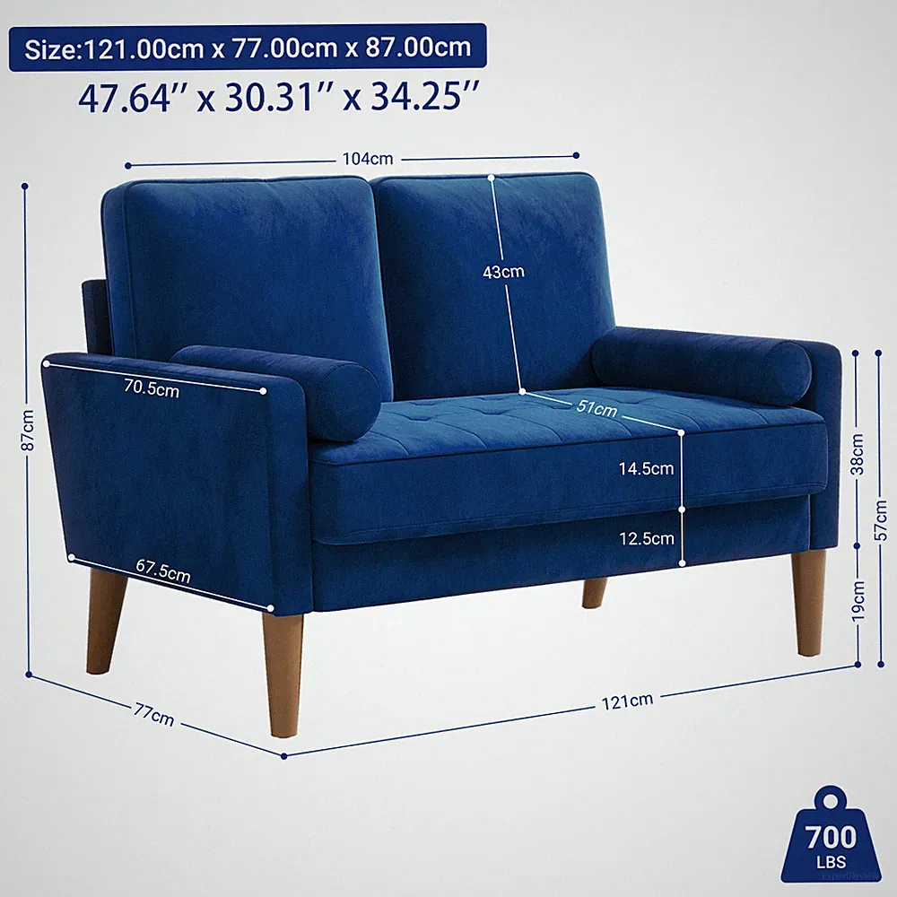 121 cm Samt Kleines Sofa Loveseat Gepolsterte Couch für Räume 2-Sitzer Couches
