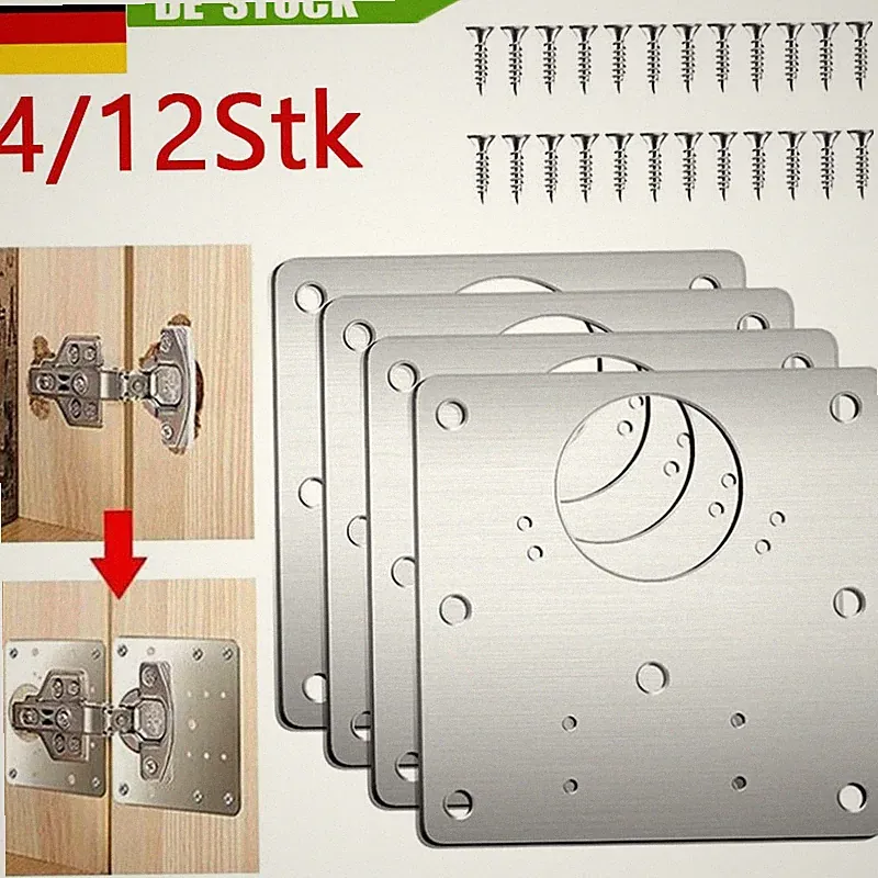 12x Blech Edelstahl Scharnier Reparaturplatte Möbel Reparatur Schrank Scharniere