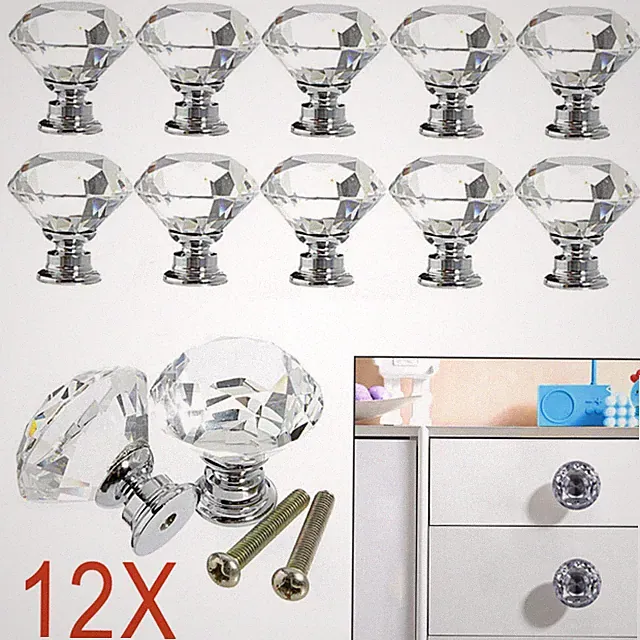 12X Möbelknöpfe Kristall Glas Möbelgriffe Schrankknopf Möbelknäuf Tür Knopf DHL