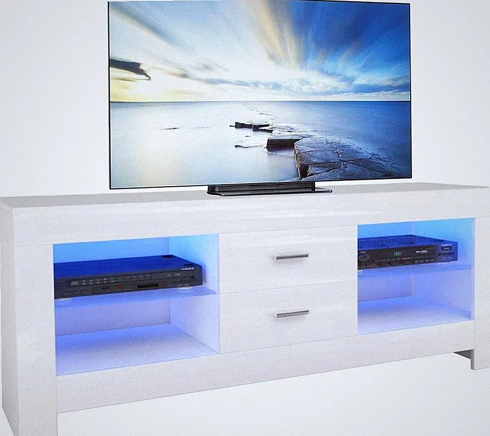130CM TV Schrank Hochglanz Fernsehtisch Low Board TV Möbel Fernsehstand Weiß DE