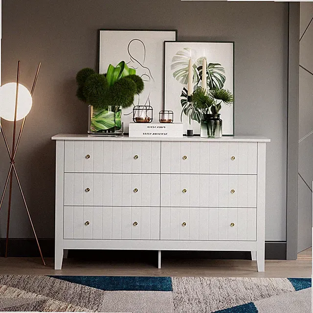 133cm Kommode mit 6 Schubladen Weißer Komodenschrank für Schlafzimmer Sideboard
