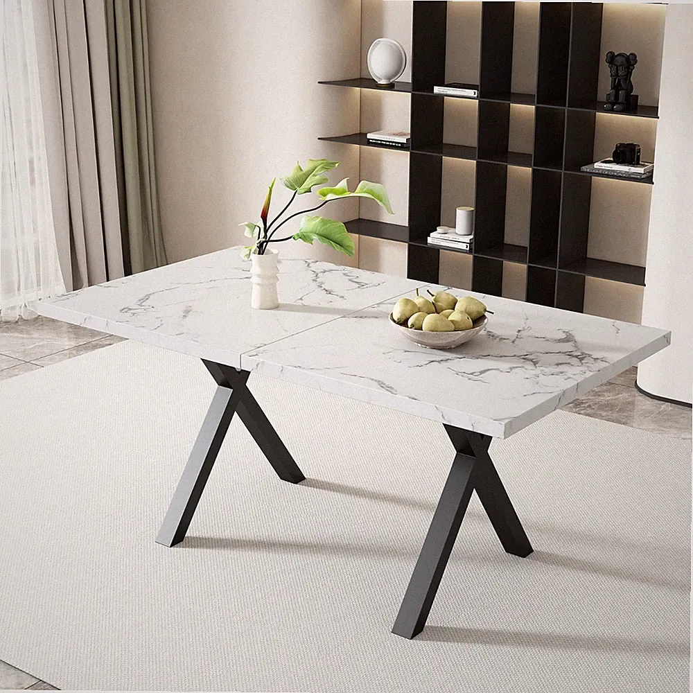 140*80cm Esstisch Küchentisch Couchtisch mit Marmormuster X-Beinen Industriell