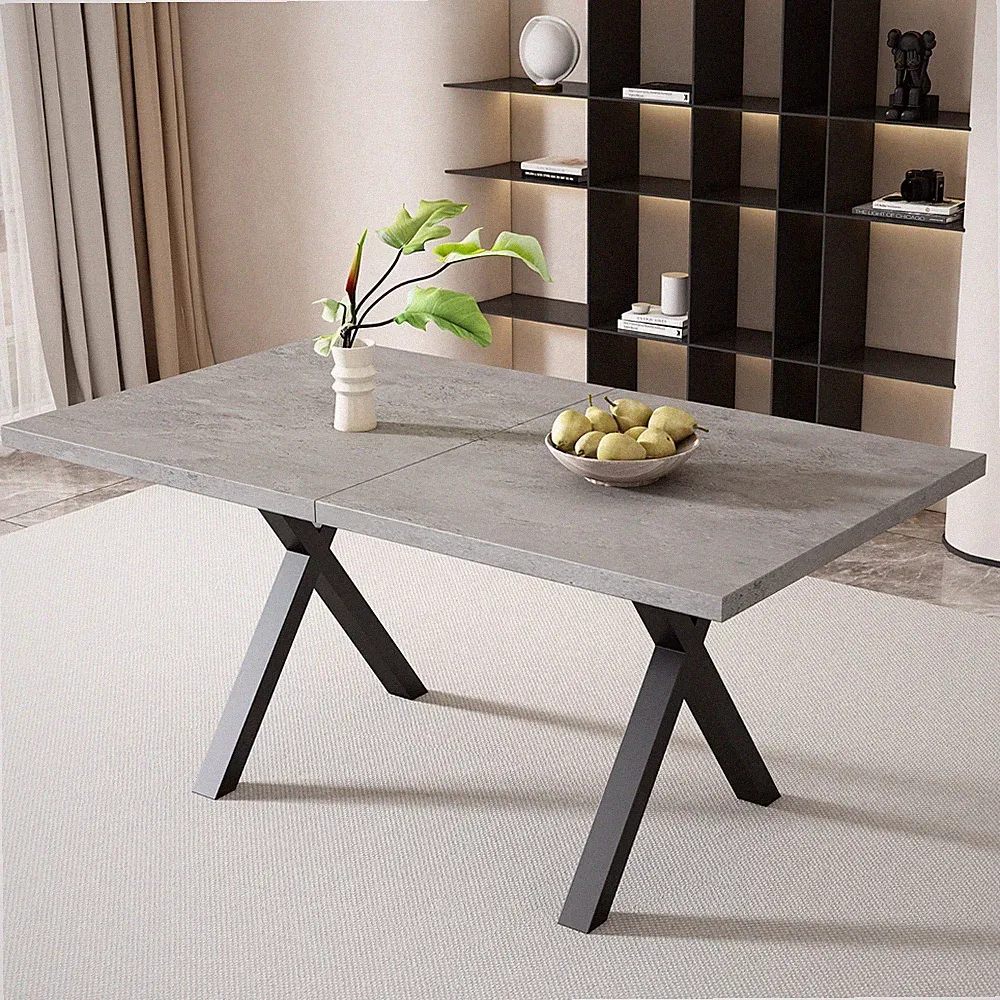 140*80cm Esstisch Küchentisch mit X-tischBeinen Industriell Schwarz und Grau